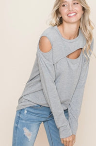 Cold Shoulder Top - Grey