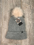 Solid Knit Cuffed Beanie with Faux Fur Pom